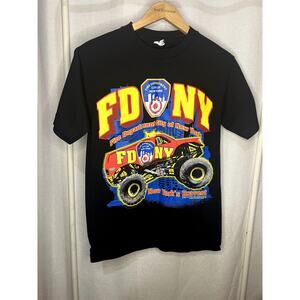 Rare FDNY Monster Truck New York Firefighter Graphic y2k Black Tee